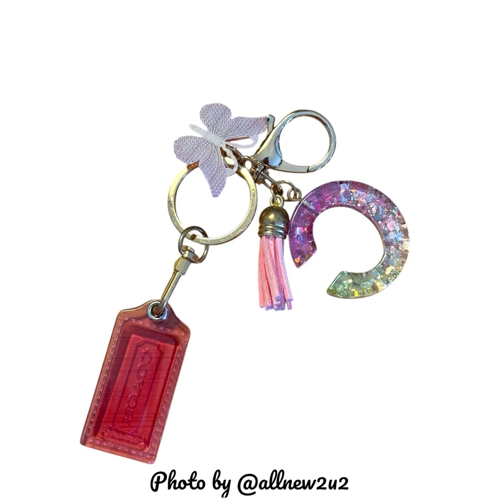 Coach Pink Clear Hang tag Large added Fashion & Glitter Accents Key Fab Keychain